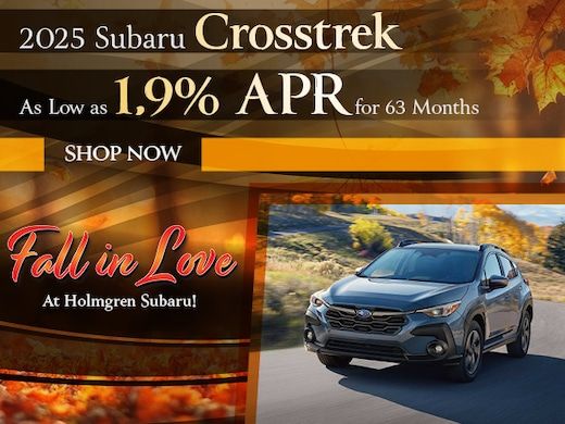 Annons för 2025 Subaru Crosstrek med hösterbjudande och bilbild.